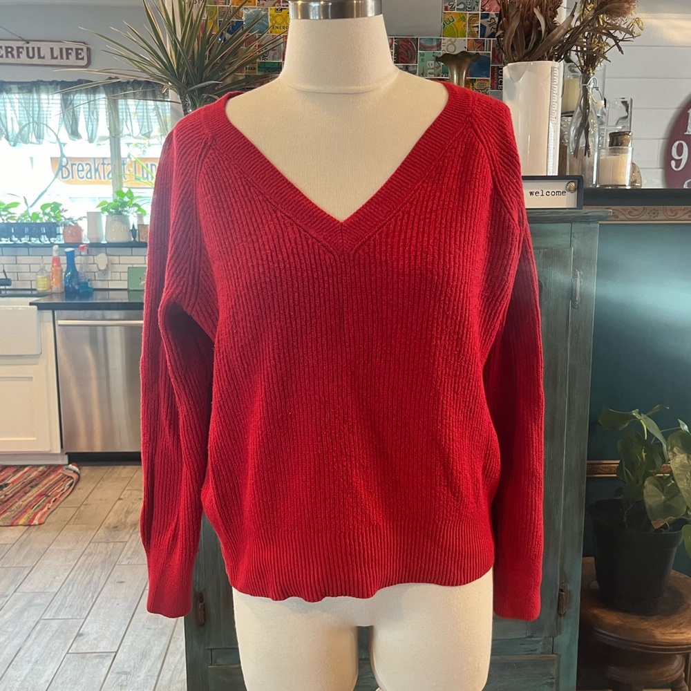 Women's Red V-Neck Sweater